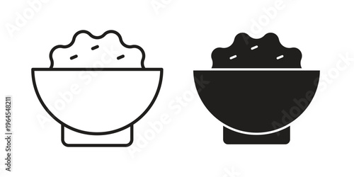 Bowl rice icons for web and mobile UI design. Glyph vector with editable stroke
