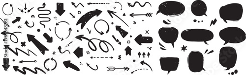 Collection of black ink brush strokes and shapes on white background