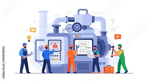 Industrial Maintenance Team Repairing Complex Machinery and Providing Technical Support
