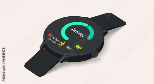 Smartwatch Displaying Activity and Health Metrics on a Black Device.