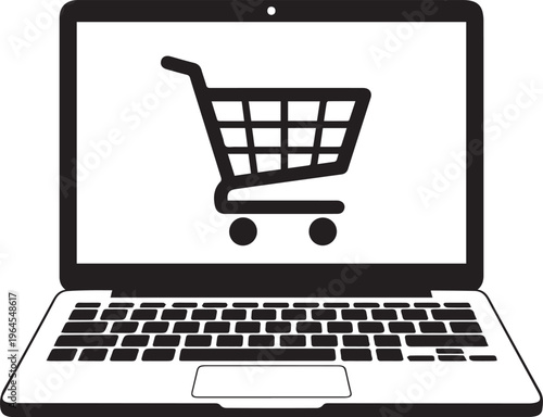 E commerce shopping cart icon on a laptop computer screen