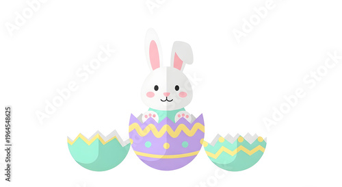 Easter Bunny in Cracked Egg Illustration