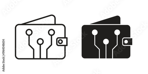 Cryptocurrency wallet icons line and solid version, outline and filled vector design set
