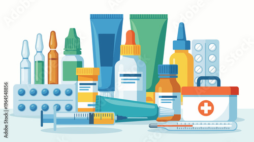 A collection of assorted medicine bottles, syringes, and healthcare products, symbolizing wellness, care, and the importance of health management for individuals and families alike.