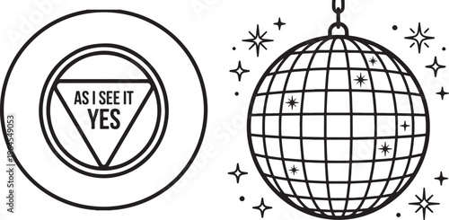 Retro Fortune Ball & Disco Ball Coloring Page