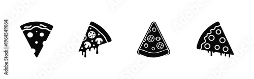 Pizza slice icon set. Pepperoni mushroom, melted cheese, flat vector food for menu and restaurant design isolated on white background