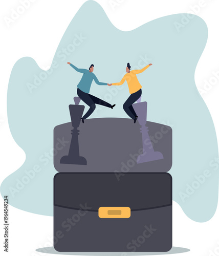 Negotiation strategy, win-win situation, partnership instead of confrontation in competition, merger or agreement.human life and situation.