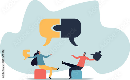 Partnership and Compatibility Concept . Man and Woman Holding Matching Puzzle Pieces