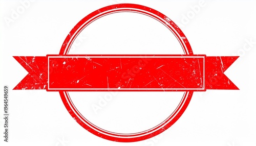 Blank Red Rubber Stamp Seal with Ribbon Banner Isolated on White Background