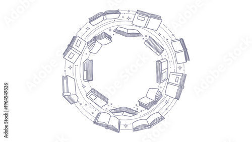 Knowledge Circle: A conceptual illustration depicting a circular arrangement of open books, symbolizing the continuous cycle of learning and knowledge acquisition.