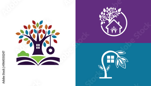 Family Care Tree Logo – Home, Love and Nature Protection Concept