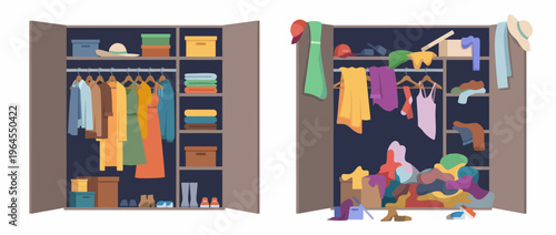 This image showcases an organized closet space featuring neatly arranged clothes and accessories, creating a visually appealing and functional storage solution for everyday items.
