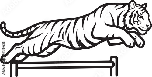 Tiger jumping over hurdle in athletic competition with speed and agility  fast and powerful anima