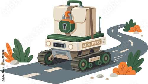 Ai Powered Delivery Robot Carrying a Secure Package on an Autonomous Route
