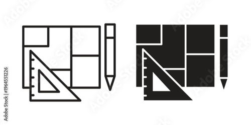 Floor plan icons for web and mobile UI design. Glyph vector with editable stroke