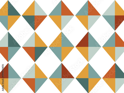 Repeating pattern of diamond shapes composed of four colored triangles on white