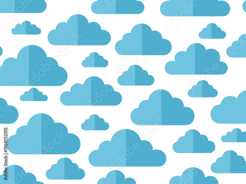 Fotografía Seamless pattern of flat light blue clouds on a white background