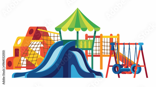 A vibrant array of playground equipment inviting children to play, showcasing the importance of outdoor play and physical activity in a safe, creative environment.