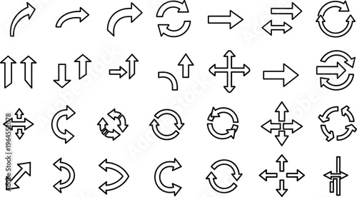 Arrow Icons Set for Directional Navigation, Rotation, and Movement Graphics