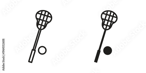 Lacrosse stick ball icons for web and mobile UI design. Glyph vector with editable stroke