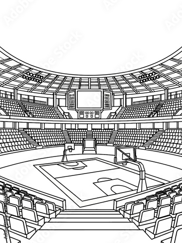 Black and white basketball stadium isolated white background 