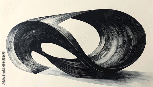 Abstract Mobius Strip Illustration with Brushstroke Texture and Monochrome Palette