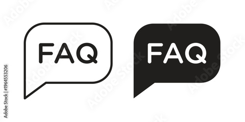 FAQs icons line and solid version, outline and filled vector design set