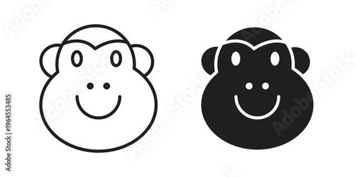 Monkey icons for web and mobile UI design. Glyph vector with editable stroke