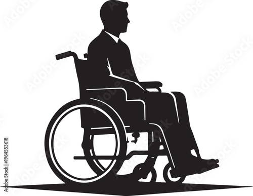 Black silhouette of a man in wheelchair, disability symbol, accessible vector icon, inclusive illustration