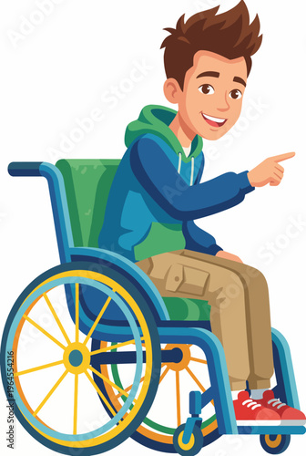 A cheerful young boy in a wheelchair beams with joy, capturing the importance of positivity, resilience, and inclusivity, while representing the ability to thrive despite challenges.