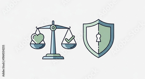 Balance of Love and Security - Scales with Heart and Shield.