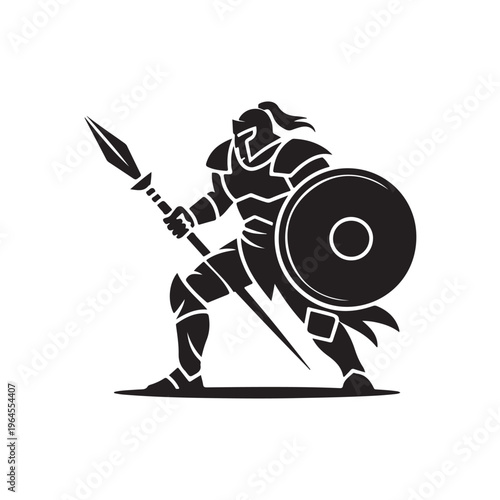 Armored Knight Warrior with Shield and Spear Silhouette Medieval Fighter Illustration