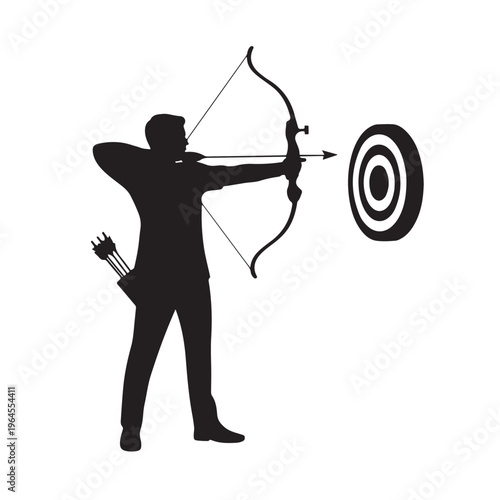 Archer Aiming at Target Silhouette Vector Illustration of Precision and Focus