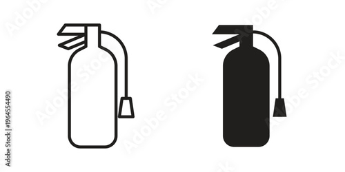 Fire extinguisher icons line and solid version, outline and filled vector design set