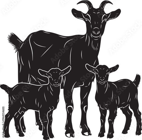 Goat family, black goat illustration, goat vector, animal icons