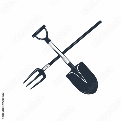 Shovel and Pitchfork Crossed Gardening Tools.