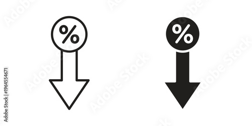 Percent down icons for web and mobile UI design. Glyph vector with editable stroke