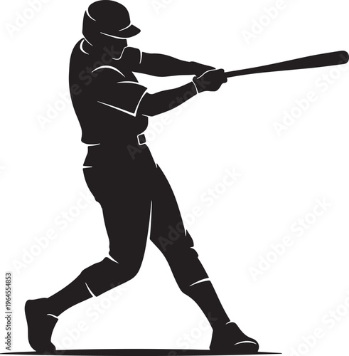 Baseball player silhouette, black vector illustration, sports icon, athletic pose
