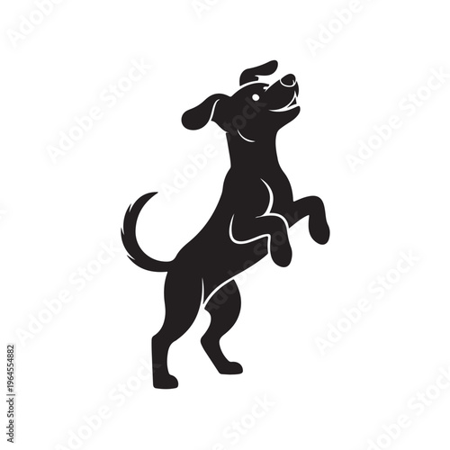 Happy Puppy Dog Jumping and Playing Silhouette Vector