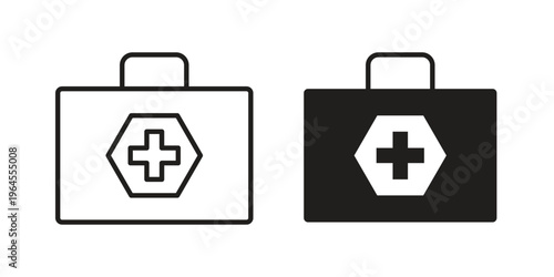 First aid icons line and solid version, outline and filled vector design set