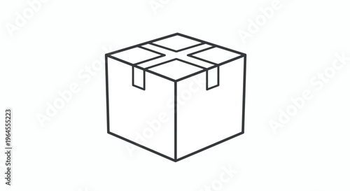 Minimalist Line Art Icon of a Sealed Cardboard Box for Packaging, Shipping, Delivery, Storage, and E-commerce Concepts