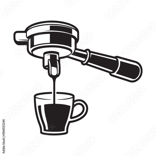 Espresso Machine Portafilter Pouring Coffee into Cup Silhouette