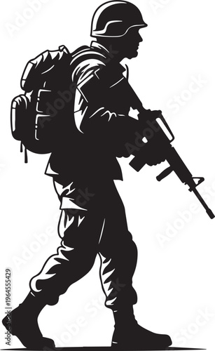 Soldier, military, army, combat, black silhouette, vector icon