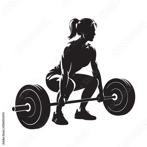 Female Bodybuilder Lifting Heavy Barbell Deadlift Silhouette