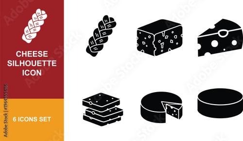 Cheese silhouette icon set vector illustration of cheese types for dairy products and food items.