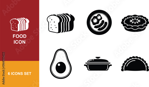 Food icon set toast bread fried eggs pie avocado casserole empanada isolated on white background vector illustration.