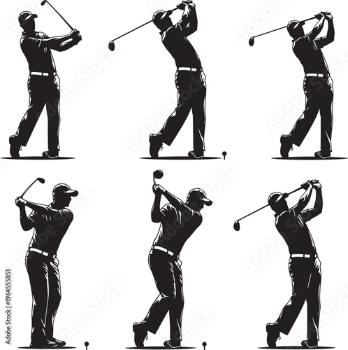 Golf, golfing, silhouette, vector icons, golf swings, black