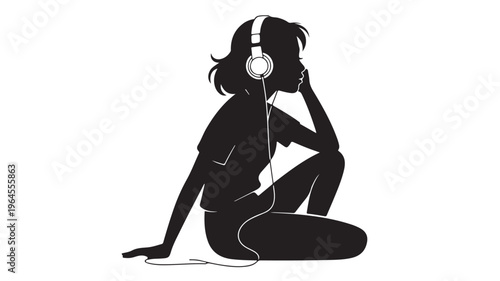 Teen Girl Listening to Music with Headphones Silhouette