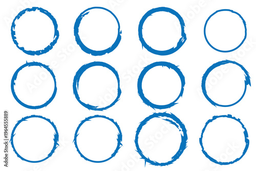Photography A collection of 12 blue circles on a white background arranged in four rows