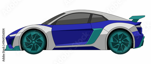 A sleek, modern illustration of a sports car with blue and gray colors views, showcasing design elements that appeal to automotive enthusiasts and highlight speed and style.